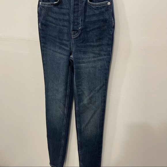 Free People We The Free High Waist Skinny Jeans Dark Wash Button Fly Size 24 - Picture 4 of 9